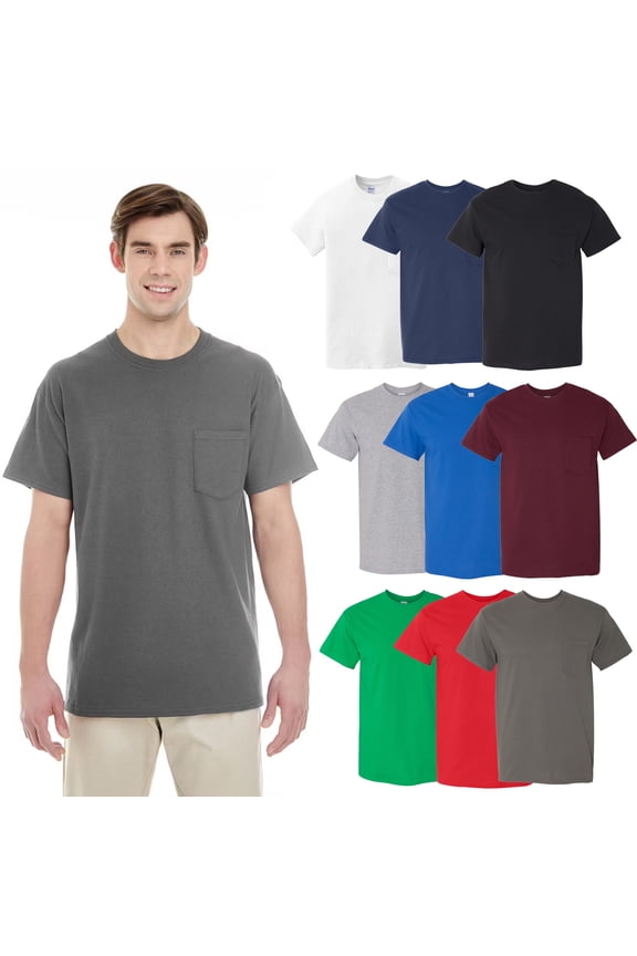 Men's Assorted Short Sleeve Pocket T-Shirt, Heavy Cotton Crewneck Tee, 9 Pack Mix Bulk, 100 Cotton, XL