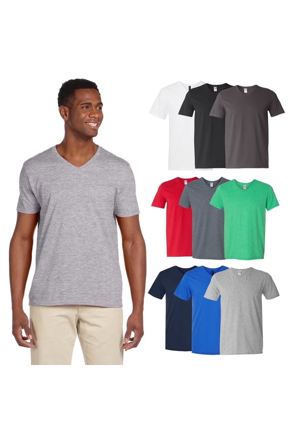 Men's Assorted V-Neck T-Shirt, Softstyle Short Sleeve Tee, 9 Pack Mix Bulk, 100 Cotton, 3XL