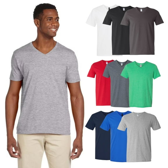 Gildan Men's Assorted V-Neck T-Shirt, Softstyle Short Sleeve Tee, 9 Pack Mix Bulk, 100 Cotton, L