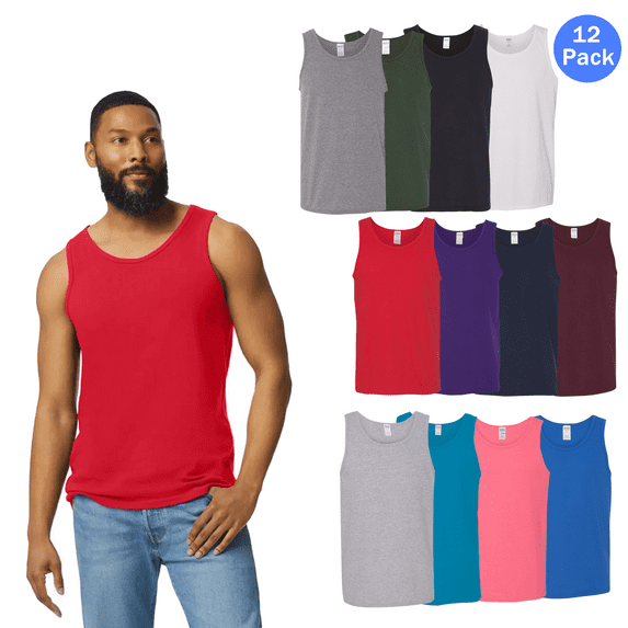 Gildan Men's Bodybuilding Tank Top, Mix Color Sleeveless Workout Shirt 12 Pack Gym Muscle Shirt, Size S