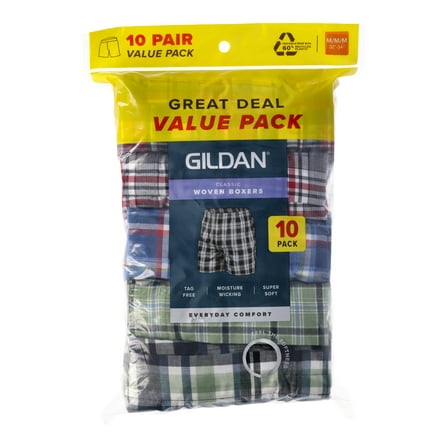 Gildan Men's Woven Boxer Underwear, Multicolor (10 Pack)