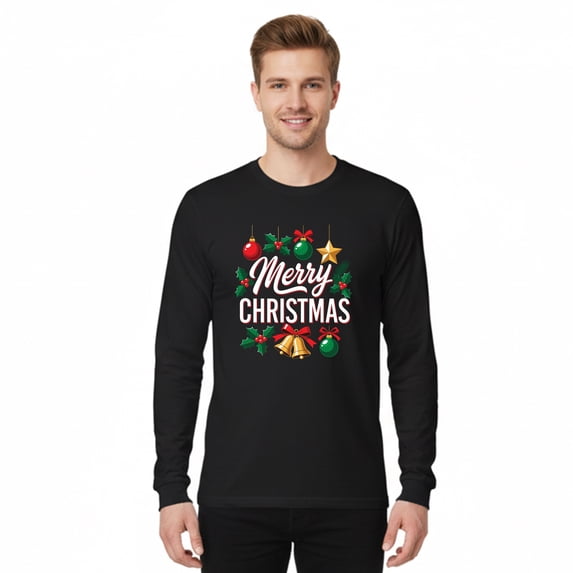Gildan Men's Christmas Graphic T-Shirt, Long Sleeve Soft Slim Fit Xmas Holiday Printed Black Tee S