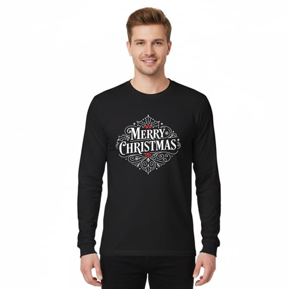Gildan Men's Christmas Long Sleeve T-Shirt, Heavy Cotton Holiday Tee Black Xmas shirt, S