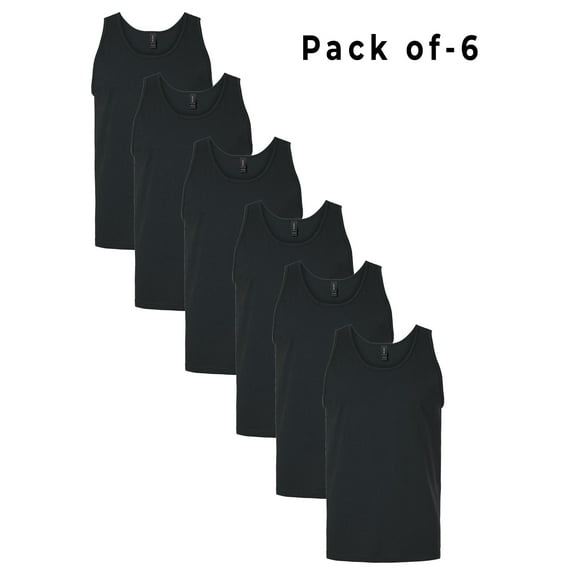 CROWN CRAZE Men's Classic Tank Top, Ribbed Racerback Muscle Undershirt | 5.3oz 100% Heavy Cotton Black Tank, 6 Pack, Size XL