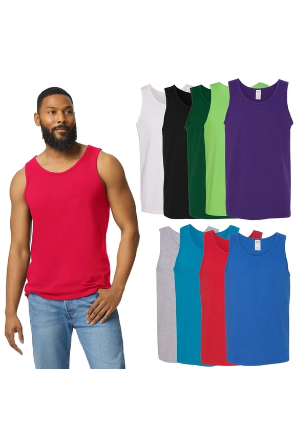 Men's Comfortable Tank Top, Classic Undershirt, Heavy Cotton Assorted Color Bulk, 2XL, 9 Pack