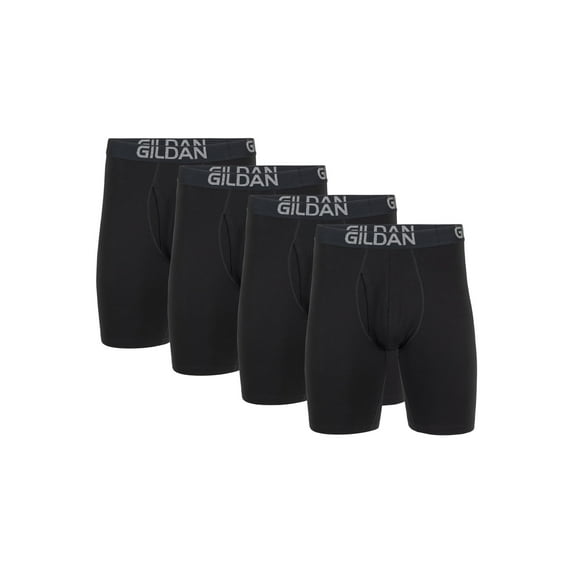 Gildan Men's Cotton Stretch Long Leg Boxer Briefs, 4-Pack, 9" Inseam, Sizes S-2XL