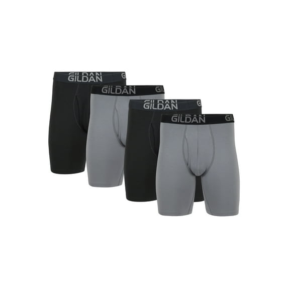 Gildan Men's Cotton Stretch Long Leg Boxer Briefs, 4-Pack