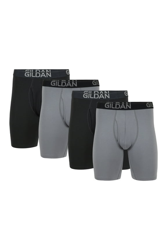 Men's Cotton Stretch Long Leg Boxer Briefs, 4-Pack