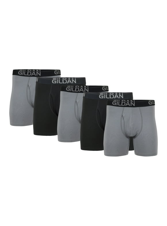 Gildan Men's Cotton Stretch Regular Leg Boxer Briefs, 5-Pack, Sizes S-2XL, 6" Inseam