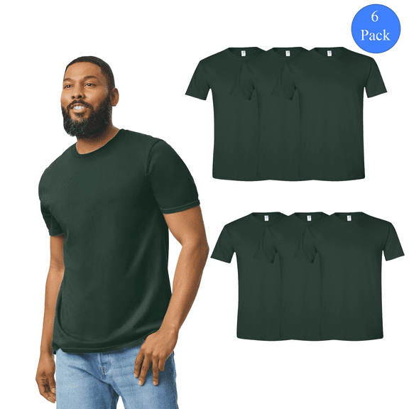 Gildan Men's Crew Neck Cotton T-Shirt, 6 Pack Bulk Forest Color, Short Sleeve Shirt, Sizes S-3XL