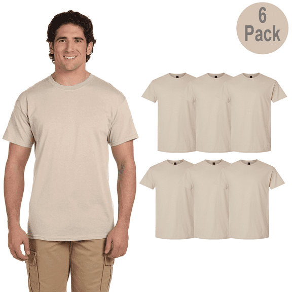 Gildan Men's Crew Neck Short Sleeve T-Shirt, Light Cotton, Bulk Modern Fit Tee, Sand, S, 6 Pack