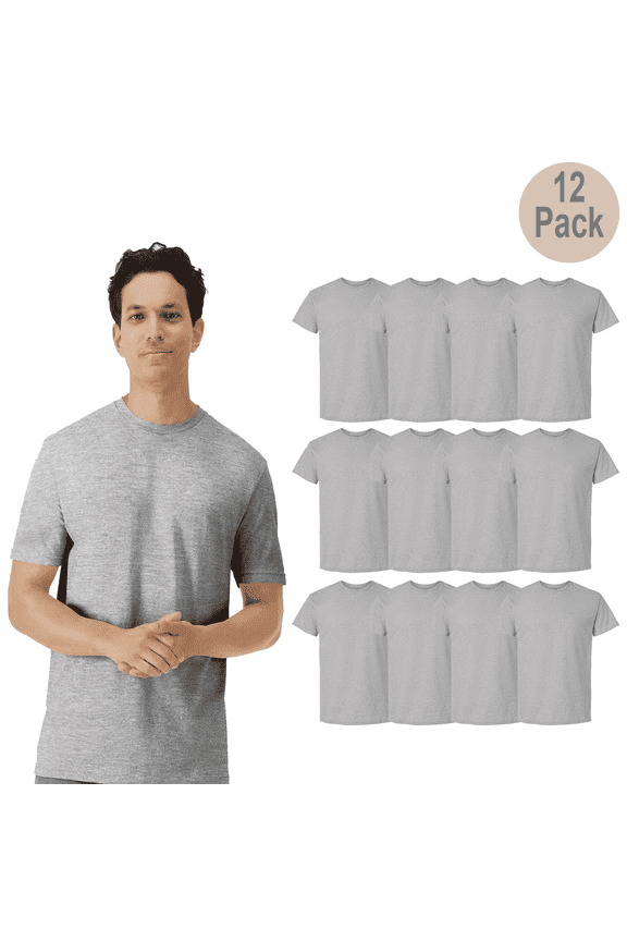 Men's Crew Neck Short Sleeve T-Shirt, Size-S, Light Cotton, Modern Fit, Sport Grey, 12 Pack