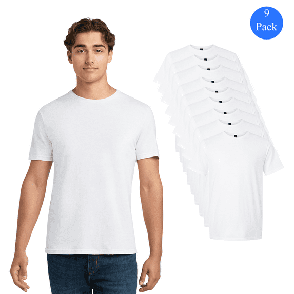 Gildan Men's Crew Neck White T-Shirt - Softstyle, Short Sleeve, 9 Pack, 100 Cotton Classic Tee, S