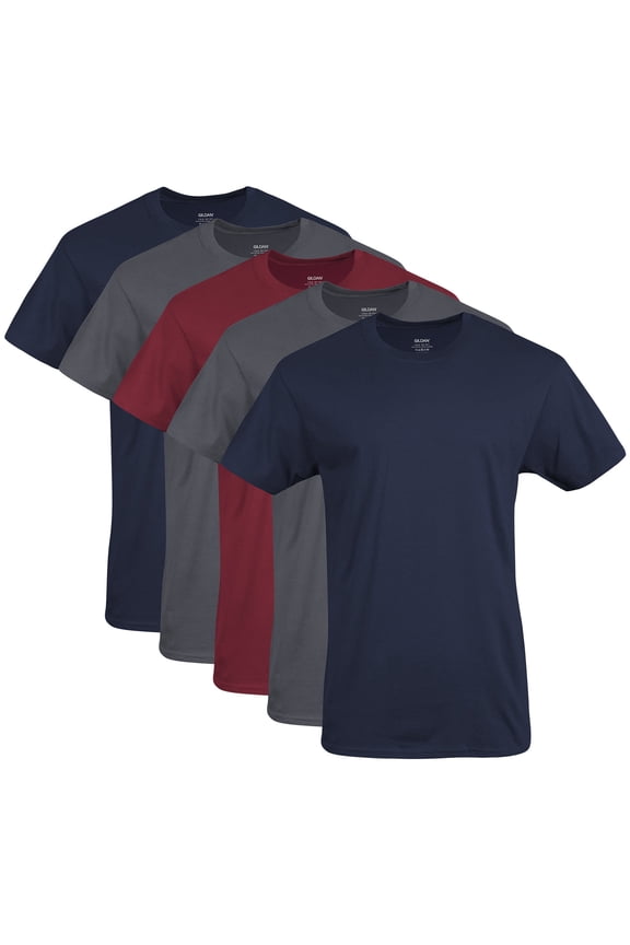 Men's Crew T-Shirts, Multipack, Style G1100, Navy/Charcoal/Cardinal Red (5-pack), Large
