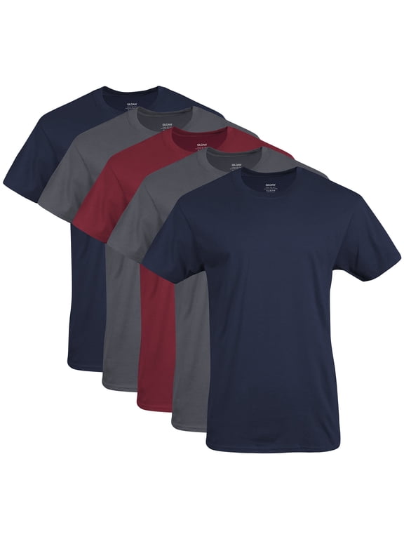 Men's Crew T-Shirts, Multipack, Style G1100, Navy/Charcoal/Cardinal Red (5-pack), Large