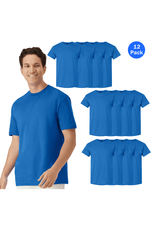 Men's Crewneck Short Sleeve, Durable Royal T-Shirt Light Cotton Everyday Tee 12-Pack Shirt, L
