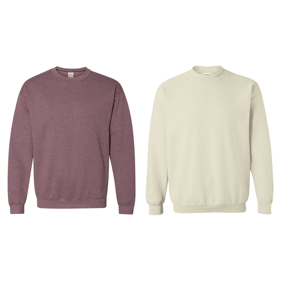 Gildan Men’s Crewneck Sweatshirt, Moisture-Wicking Long Sleeve, Sand and Heather Maroon, 2-Pack, S