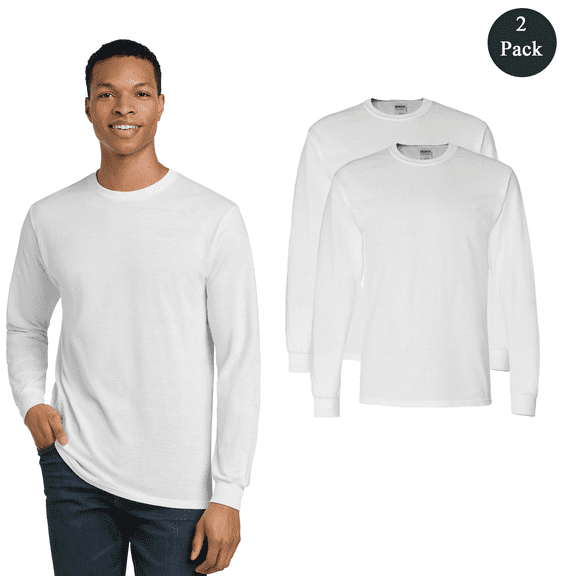 Gildan Men's DryBlend 50/50 Long Sleeve T-Shirt, 2-Pack, Moisture-Wicking Crew Neck Tee, White, 3XL