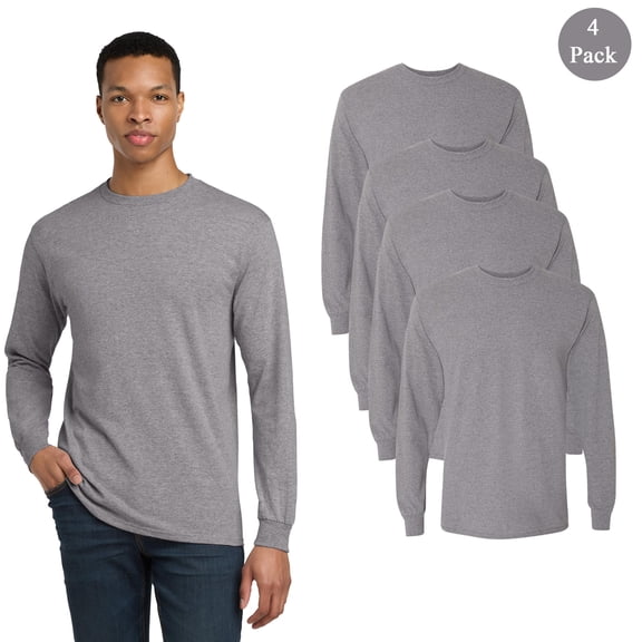Gildan Men's DryBlend 50/50 Long Sleeve T-Shirt, 4-Pack, Crew Neck Graphite Heather Durable Tee, L