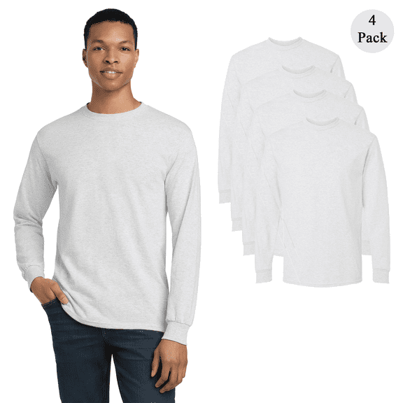 Gildan Men's DryBlend 50/50 Long Sleeve T-Shirt, Comfortable Crew Neck Casual Tee, Ash, 4-Pack, L