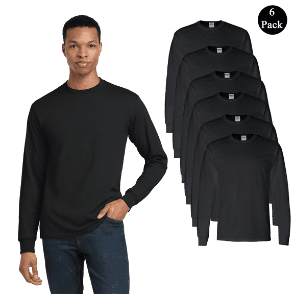 Gildan Men's DryBlend 50/50 Long Sleeve T-Shirt, Crew Neck Classic Fit Bulk Tee, Black, 6-Pack, S