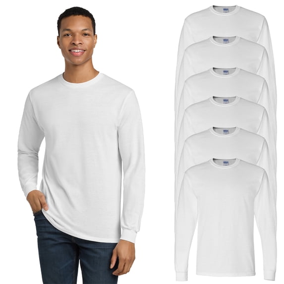 Gildan Men’s DryBlend 50/50 Long Sleeve T-Shirt, Crew Neck, Classic Fit Tee, White, 6-Pack, XL