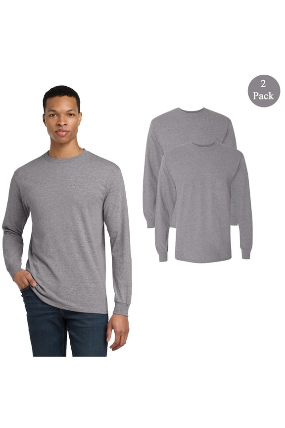 Men's DryBlend 50/50 Long Sleeve T-Shirt, Crew Neck Classic Graphite Heather Tee, 2-Pack, L