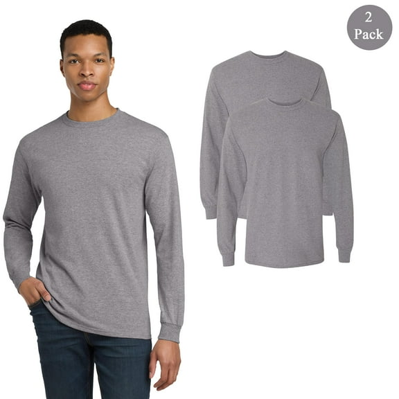 Gildan Men's DryBlend 50/50 Long Sleeve T-Shirt, Crew Neck Classic Graphite Heather Tee, 2-Pack, S