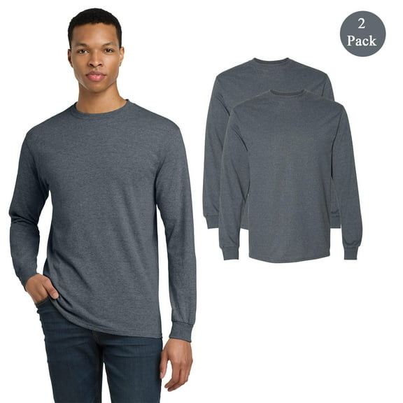 Gildan Men's DryBlend 50/50 Long Sleeve T-Shirt, Durable Crew Neck Dark Heather Bulk Tee, 2-Pack XL