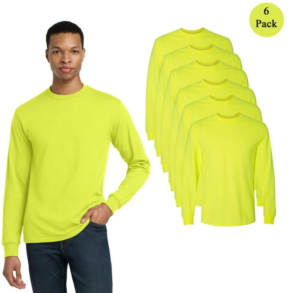Gildan Men's DryBlend 50/50 Long Sleeve T-Shirt, Hi-Vis Crew Neck Safety Green Work Tee, 6-Pack, M