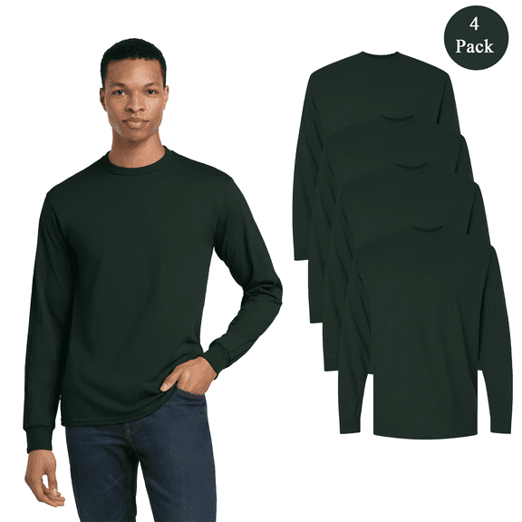 Gildan Men's DryBlend 50/50 Long Sleeve T-Shirt, Moisture-Wicking Forest Green Blank Tee 4-Pack, S