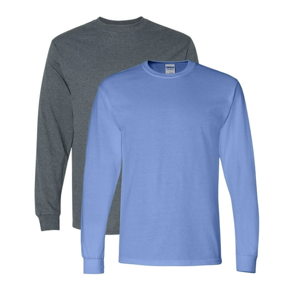 Gildan Men’s DryBlend Long Sleeve T-Shirt 50/50 Cotton Polyester Crewneck Classic Tee Shirt (Dark Heather Carolina Blue 2 Pack, 2XL)