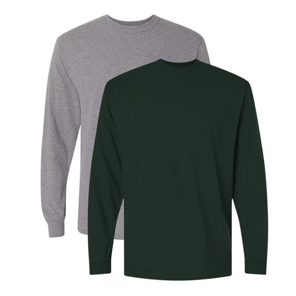 Gildan Men’s DryBlend Long Sleeve T-Shirt 50/50 Cotton Polyester Crewneck Classic Tee Shirt (Graphite Heather Forest Green 2 Pack, 3XL)