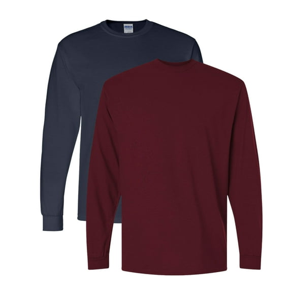 Gildan Men’s DryBlend Long Sleeve T-Shirt 50/50 Cotton Polyester Crewneck Classic Tee Shirt (Maroon+Navy 2 Pack, 2XL)