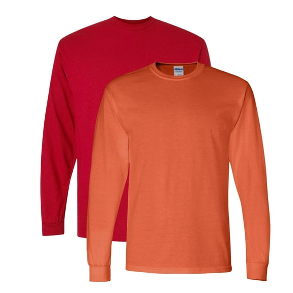 Gildan Men’s DryBlend Long Sleeve T-Shirt 50/50 Cotton Polyester Crewneck Classic Tee Shirt (Red Orange 2 Pack, XL)