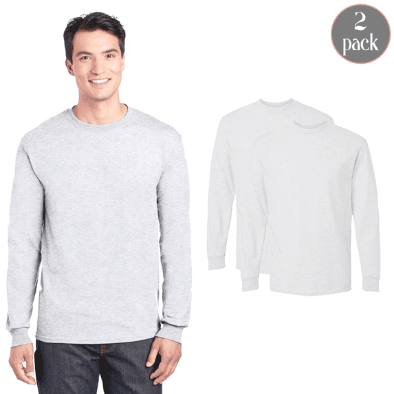 Gildan Men's DryBlend Long Sleeve T-Shirt, Everyday Comfort Casual Bulk Tee, Ash Color 2-Pack, 2XL
