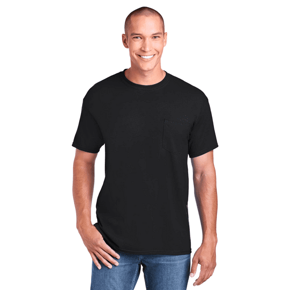 Gildan Men's DryBlend Pocket T-Shirt, Short Sleeve Crew Neck Casual Blank Tee, Black, L