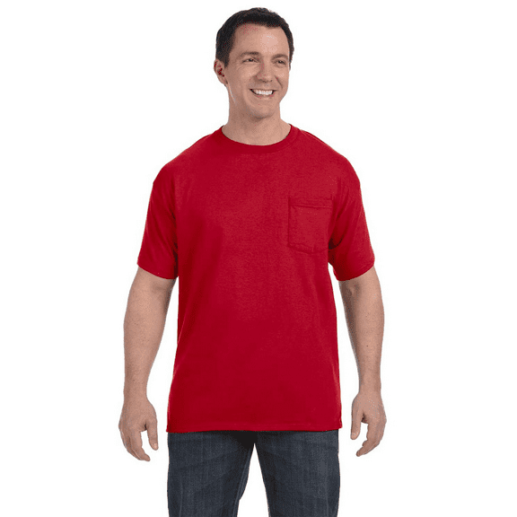 Gildan Men's DryBlend Pocket T-Shirt, Short Sleeve Crew Neck Casual Blank Tee, Red, M