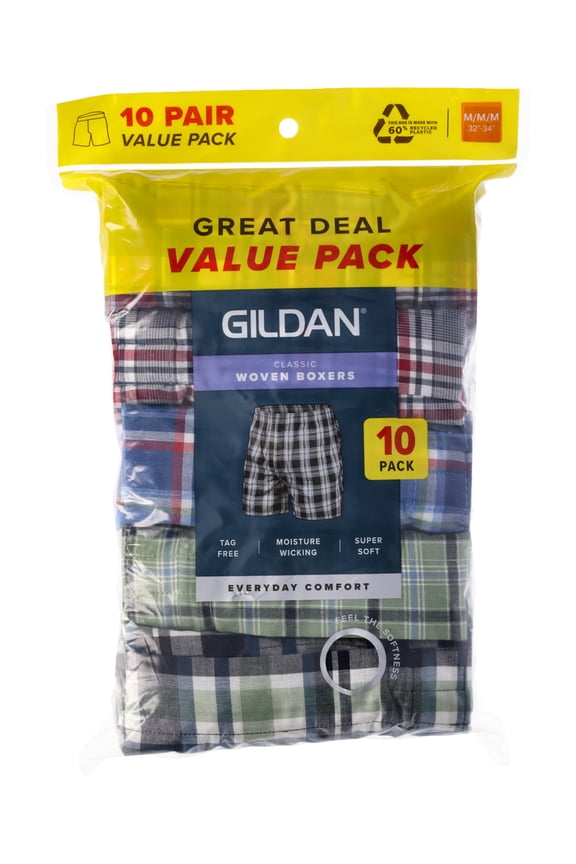 Men's Woven Boxer Underwear, Multicolor (10 Pack)