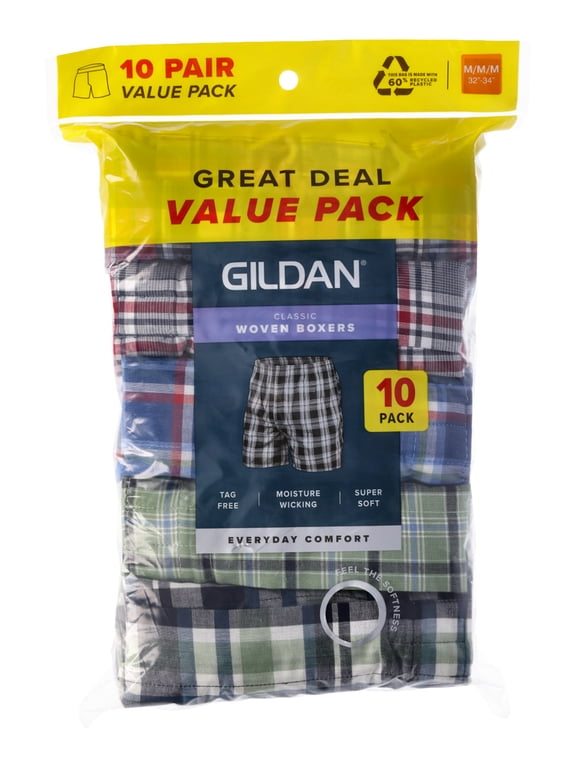 Men's Woven Boxer Underwear, Multicolor (10 Pack)