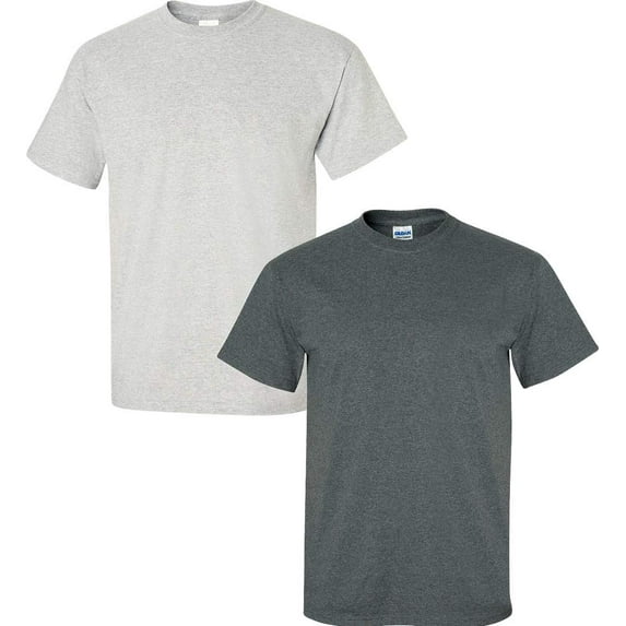 Gildan Mens Ultra Cotton T-Shirt, L, Dark Heather (Pack of 2) (1 Ash / 1 Dark Heather)