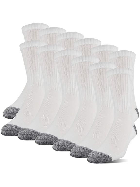 Men's Half Cushion Terry Foot Bed Mid-Crew Socks 12-Pack