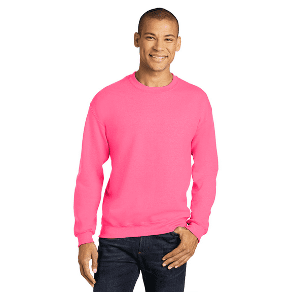 Gildan Men’s Heavy Blend Casual Crewneck Sweatshirt, Pullover Casual Fleece, Safety Pink, XL