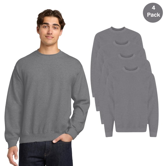 Gildan Men’s Heavy Blend Crewneck Fleece Pullover Sweatshirt, Graphite Heather, 4 Pack, S