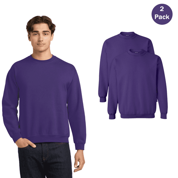Gildan Men’s Heavy Blend Crewneck Sweatshirt, 2-Pack Purple Classic Fit Long Sleeve Pullover, XL