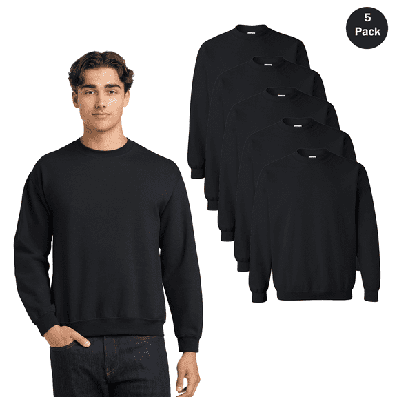 Gildan Men's Heavy Blend Crewneck Sweatshirt, Black Classic fit Pullover, 5-Pack Long Sleeve, L