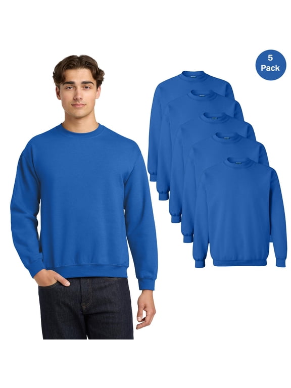Men's Heavy Blend Crewneck Sweatshirt, Comfortable Pullover Fleece Sweater, Royal, 5-Pack 3XL