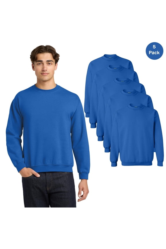 Men's Heavy Blend Crewneck Sweatshirt, Comfortable Pullover Fleece Sweater, Royal, 5-Pack M