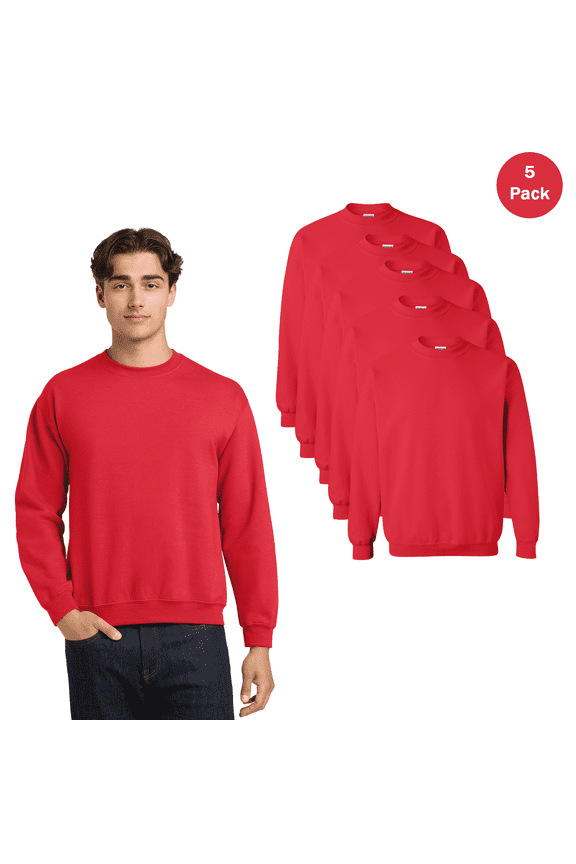 Men's Heavy Blend Crewneck Sweatshirt, Everyday Long Sleeve Red Pullover Sweater, 5-Pack, XL