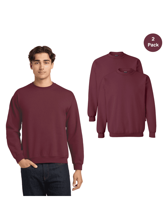 Men’s Heavy Blend Crewneck Sweatshirt, Long Sleeve Classic Fit Maroon Tee, 2 Pack, XL